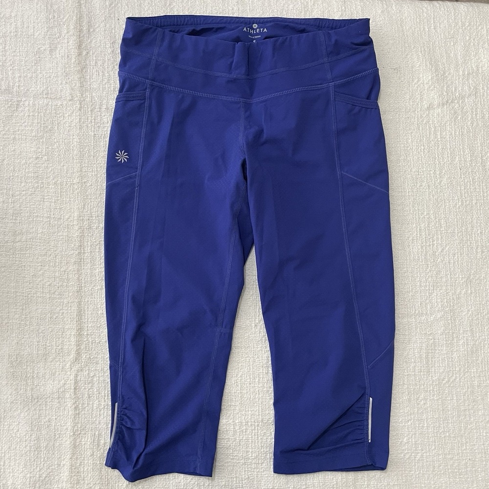 Athleta Women's Small Gym Leggings Crop Blue Pull On Reflective Running